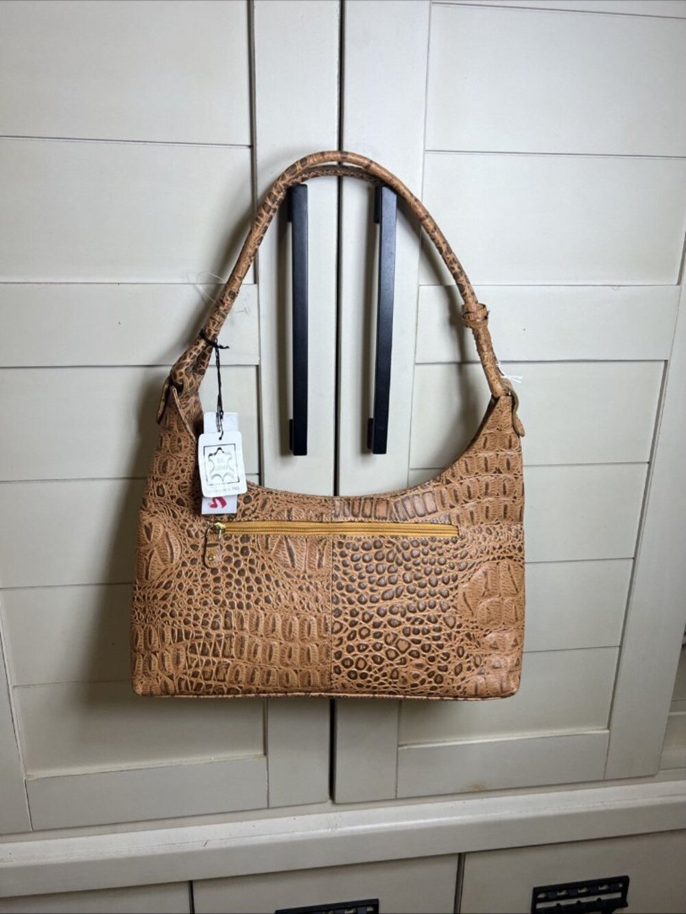 Barganza B. Bag Real Leather Brown Croc Pattern Shoulder Bag - Picture 2 of 14